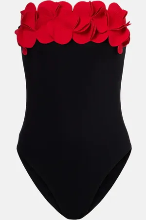 Karla Colletto Floral-appliquÃ© strapless swimsuit