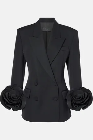 VALENTINO Floral-applique virgin wool grisaille blazer