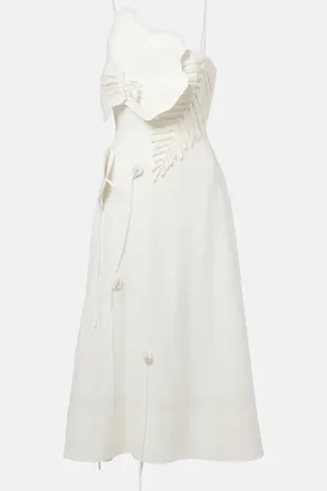 Farm Rio Floral-applique linen-blend midi dress