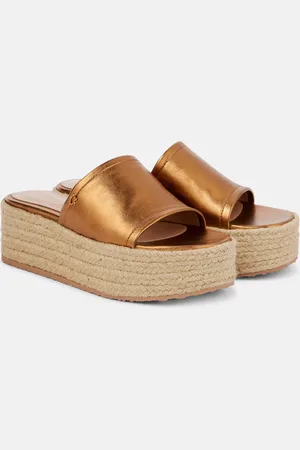 Gianvito Rossi Metallic leather espadrille slides
