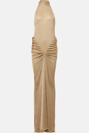 Ilkyaz Ozel Cass ruched halterneck lame gown