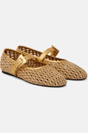 PARIS TEXAS Sveva woven leather-trimmed ballet flats