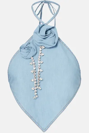 AREA Embellished floral-applique cotton top