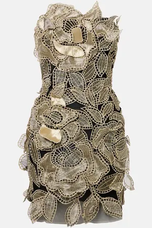 Oscar de la Renta Floral-applique tulle minidress