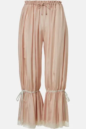 Chloé Lace-trimmed silk ponge cropped pants
