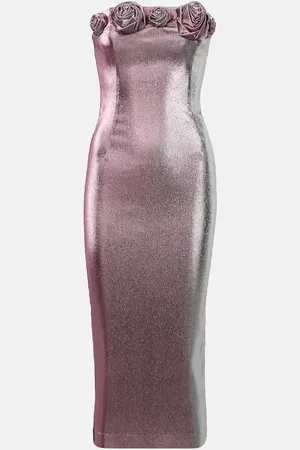 AREA Floral-applique lame midi dress