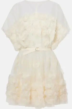 Norma Kamali Bridal floral-applique belted tulle minidress