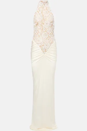 Ilkyaz Ozel Cass embroidered ruched halterneck gown