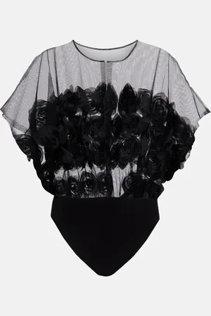 Norma Kamali Floral-applique semi-sheer bodysuit