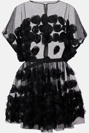 Norma Kamali Floral-applique belted tulle minidress