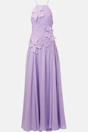 LEO LIN Amaya floral-applique gathered gown