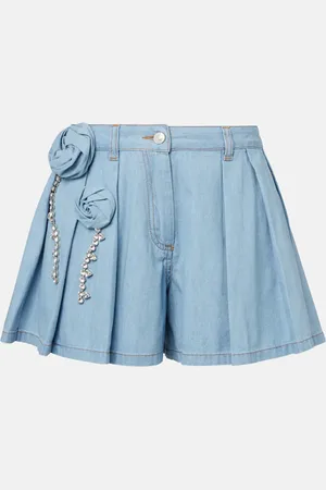 AREA Floral-applique denim shorts