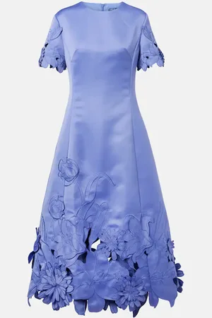 LEO LIN Caroline floral-applique satin midi dress