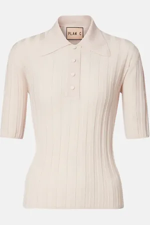 Plan C Ribbed-knit wool polo shirt