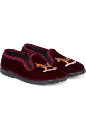 PèPè Embroidered velvet slip-on shoes