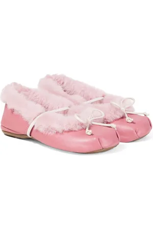 PèPè Shearling-trimmed leather ballet flats