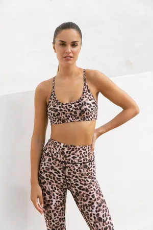 Dancing Leopard Womens Tai Leopard Print Stretchy Yoga Crop Top Lightweight Gym Active Top - - 6