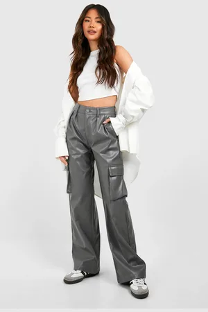 Boohoo Womens Faux Leather Pocket Detail Cargo Straight Trouser - - 16