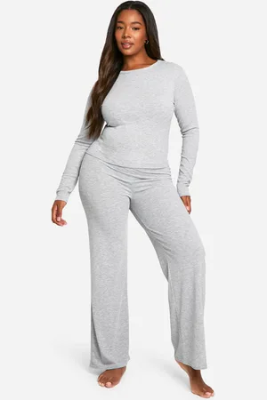 Boohoo Womens Plus Soft Rib Neck Long Sleeve Top & Trouser Co Ord - - 22