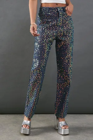 warehouse Womens Sequin Straight Leg Denim Jeans - - 14