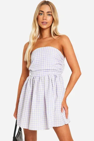 Boohoo Womens Gingham Ruched Bandeau Mini Dress - - 18