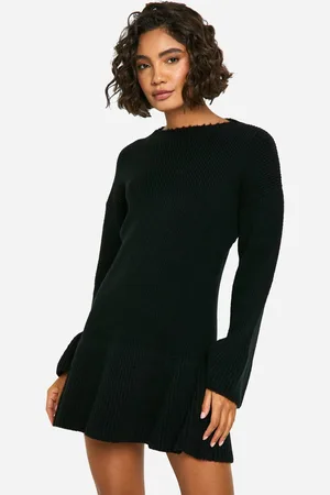 Boohoo Womens Tall Brushed Flare Sleeve Knit Skater Dress - - M