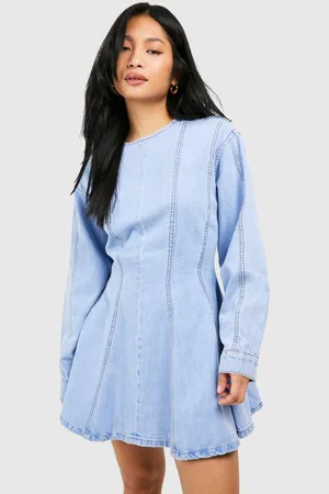 Boohoo Womens Petite Seam Detail Denim Skater Dress - - 12