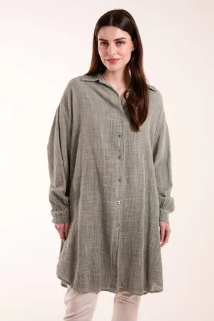 Blue Vanilla Womens Cold Wash Cross Hatch Long Line Shirt - - One Size