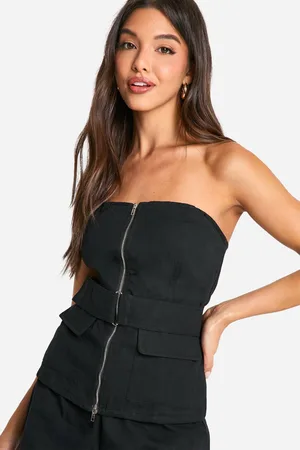 Boohoo Womens Belted Bandeau Utility Woven Top - - 16