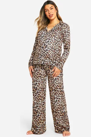 Boohoo Womens Maternity Leopard Print Long Sleeve Shirt & Trouser PJ Set - - 8