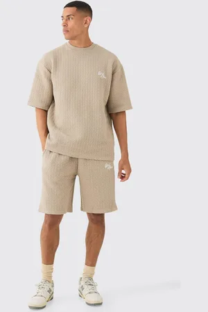 Boohoo Oversized Quilted Herringbone T-shirt And Short Set - - L