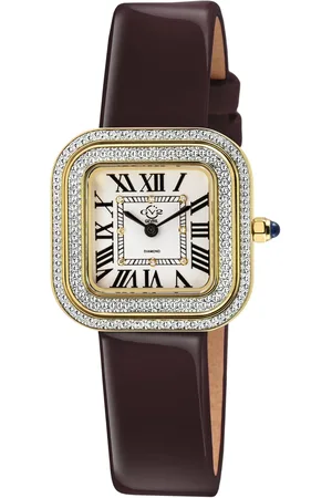 GV2 by Gevril Womens Bellagio Swiss Made Diamond Watch, Silver-White Dial, Genuine Handmade Burgundy Leather Strap - - One Size