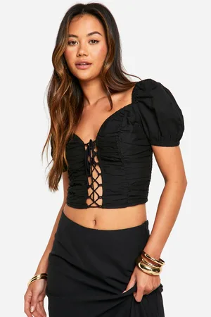 Boohoo Womens Lace Up Linen Look Corset - - 12