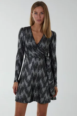 Blue Vanilla Womens Fixed Wrap Skater Dress With Tie - - 8