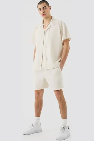 Boohoo Regular Fit Short Sleeve Boxy Linen Blend Shirt & Short - - XS