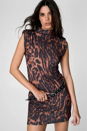 NASTY GAL Womens Printed Slinky Shoulder Pad Mini Dress - - S