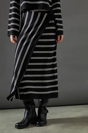 warehouse Womens Stripe Knitted Wrap Skirt Co Ord - - M