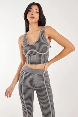 Pink Vanilla Womens Two Tone Rib Corset Detail Top - - M/L
