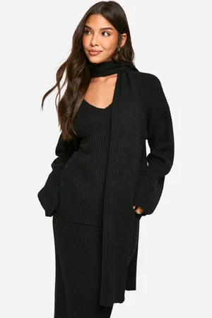Boohoo Womens Soft Knit V Neck Oversized Jumper And Scarf - - S