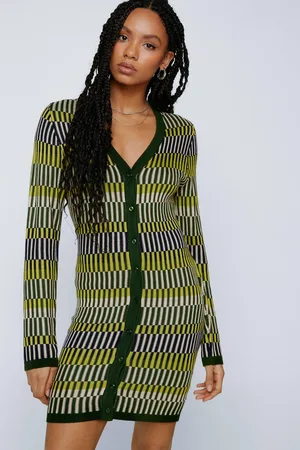 NASTY GAL Womens Contrast Stripe Button Up Knit Mini Dress - - M