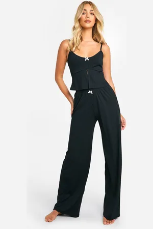 Boohoo Womens Bow Detail Rib Cami Top & Trousers Pyjama Set - - 12