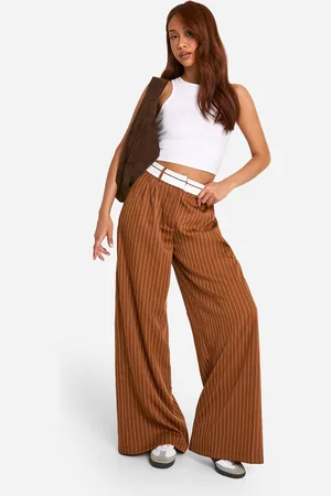 Boohoo Womens Reverse Waistband Tailored Wide Leg Trousers - - 16