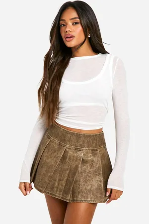 Boohoo Womens Low Rise Pleated Washed Pu Mini Skirt - - 6