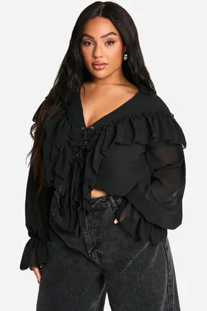 Boohoo Womens Plus Lace Up Front Ruffle Blouse - - 20