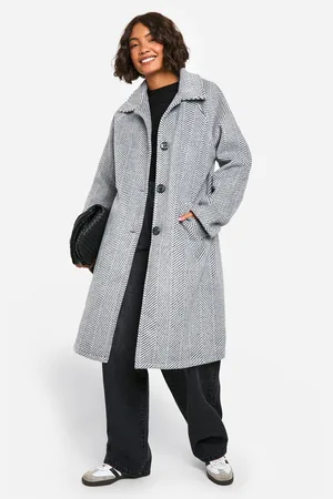 Boohoo Womens Tall Herringbone Check Longline Wool Look Coat - - 8