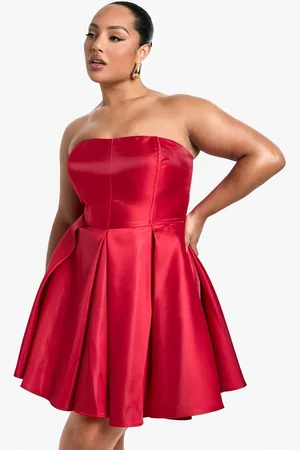 Boohoo Womens Plus Bandeau Pleated Skater Dress - - 26