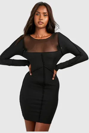 Boohoo Womens Rib & Mesh Seam Detail Bodycon Dress - - 18