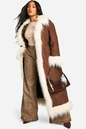 Boohoo Womens Plus Faux Fur Trim Suedette Coat - - 20