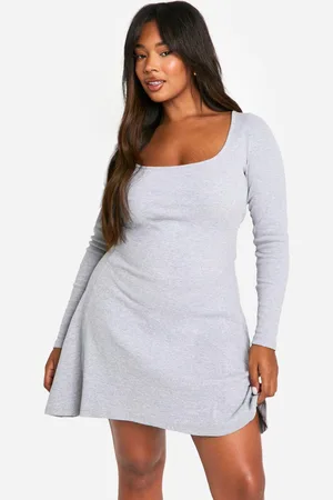 Boohoo Womens Plus Basic Rib Long Sleeve Skater - - 18