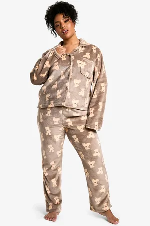 Boohoo Womens Plus Bear Fleece Button Front Pyjama Set - - 18
